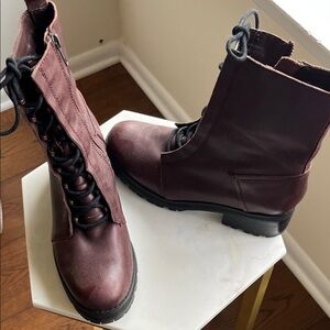 Women's Maroon Lace-Up Combat Boots